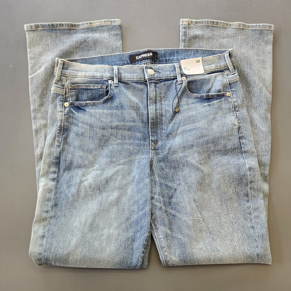 Express Denim Jeans 90's Boot High Rise Stretch Light Wash Womens 14R NWT